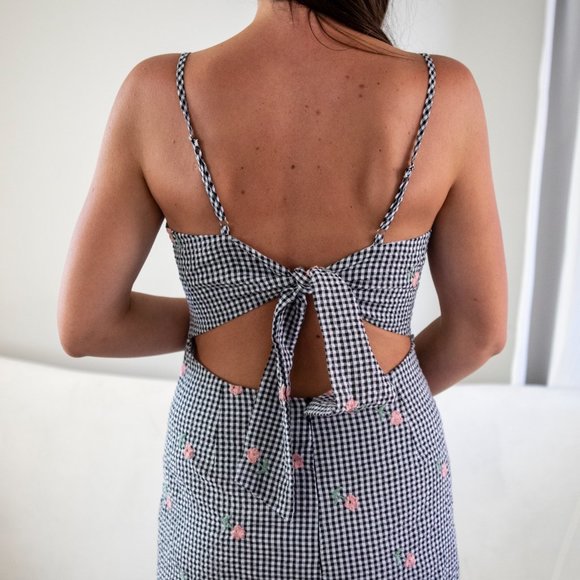 Lulu's Black and White Gingham Dress Tie Back Sz L - Picture 2 of 6